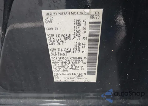 2020 Nissan Murano S Intelligent Awd from USA, damaged, VIN 5N1AZ2AS1LN167668